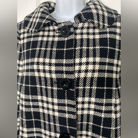 ANN TAYLOR Wool Size 10 Plaid Women's Black & White Plaid Peacoat w Buttons - Picture 2 of 9